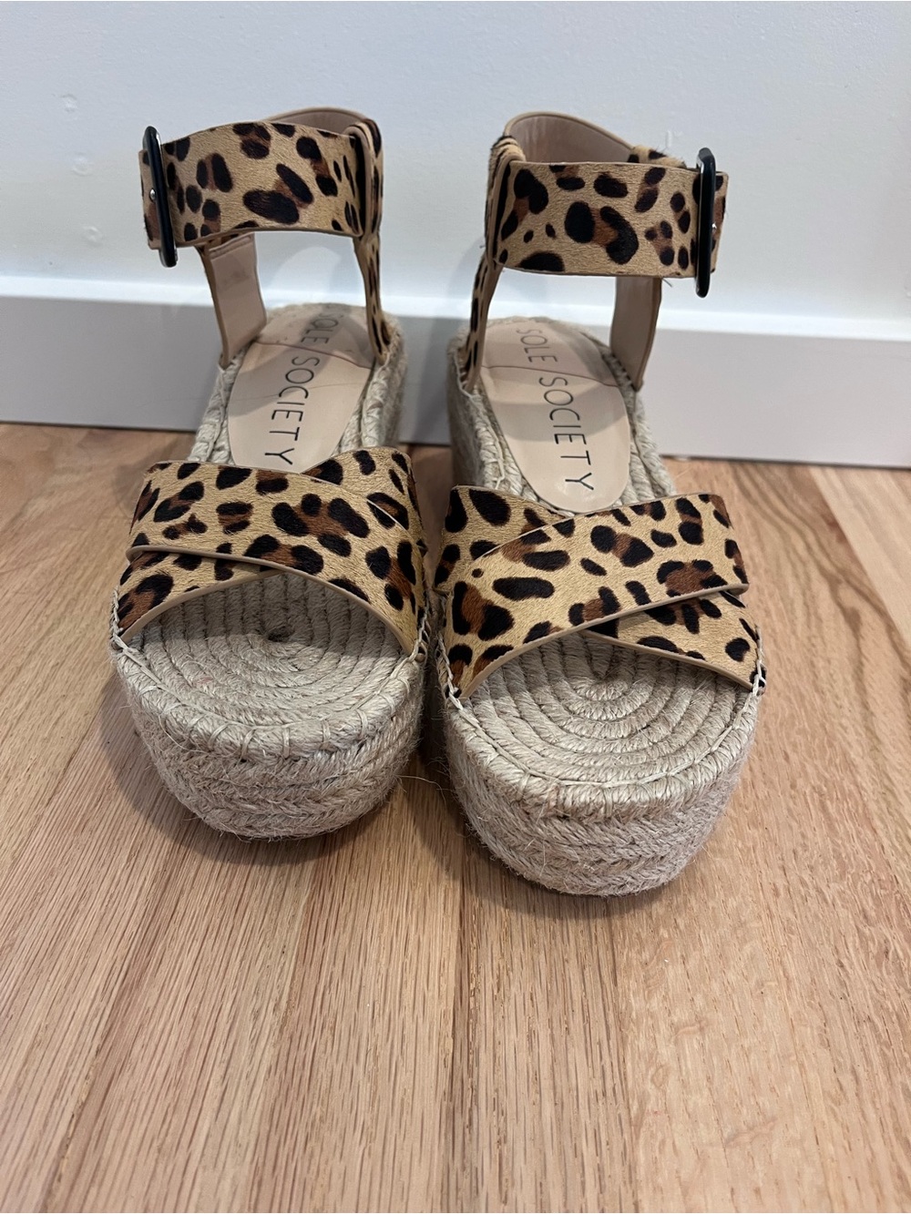Sole Society Leopard-Print Platform Espadrille Sandals - Tan/Black